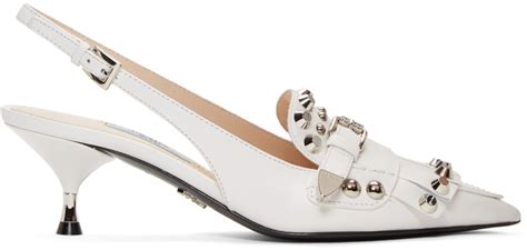 prada white studded heels